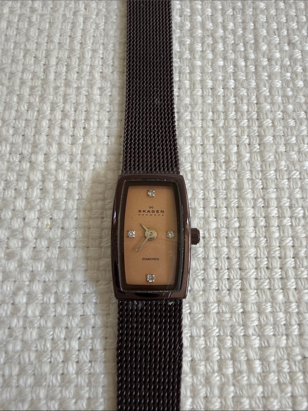 Skagen Brown Mesh Bracelet Watch With Champagne Dial And Diamond Markers